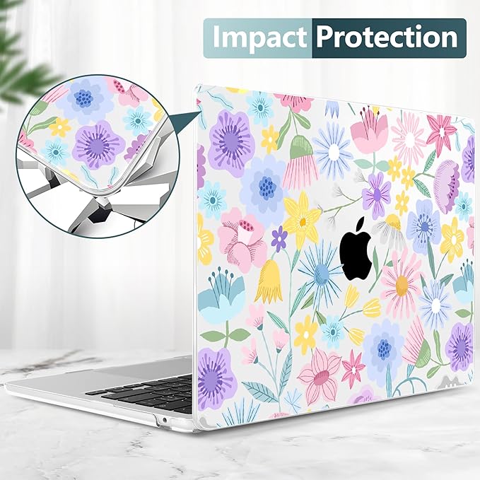 TWOLSKOO for MacBook Air 15 inch Case 2026 2025 2024 2023 Release M5 A3448 M4 A3241 M3 A3114 M2 A2941, Plastic Hard Shell & Screen Protector & Keyboard Cover & Type C Adapter, Flying Astronauts