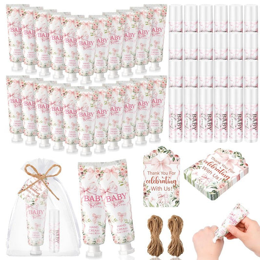 96pcs/24sets Christmas Gingerbread Hand Cream and Lip Balm Gifts Xmas Beauty Stocking Stuffers Milk and Cookies Baby Shower Favors for Guests Travel Size Hand Lotion and Lip Balm with Organza Bag Tag