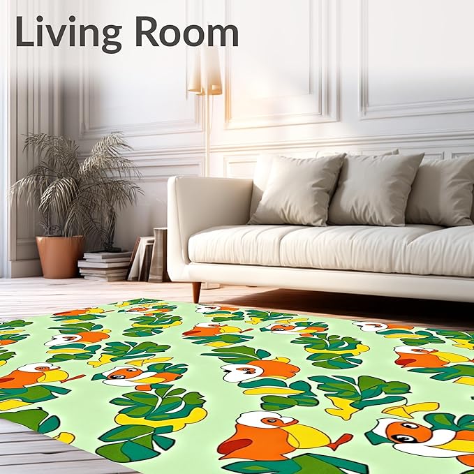 Flatwoven High Traffic Area Rug 5x7, Playful Duckling Adventure with Interlocking Leaf Design, Non Slip, Stain Resistant, Washable Area Rugs for Living Room, Bedroom (Green, 5x7)
