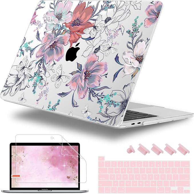 Lepeoac Case for MacBook Pro 13 inch Case M2 2022-2016 A2338 M1 A2251 A2289 A2159 A1989 A1708 A1706, Plastic Hard Shell + Keyboard Cover + Dust Plug, Floral C319