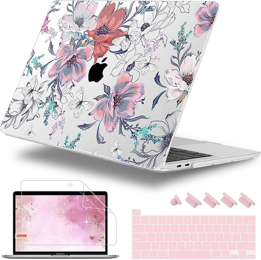 Lepeoac for MacBook Pro 16 inch Case 2019 2020 Release Model A2141, Plastic Hard Shell Cover with Keyboard Cover & Screen Protector for MacBook Pro 16 inch with Touch Bar & Touch ID, Floral C319
