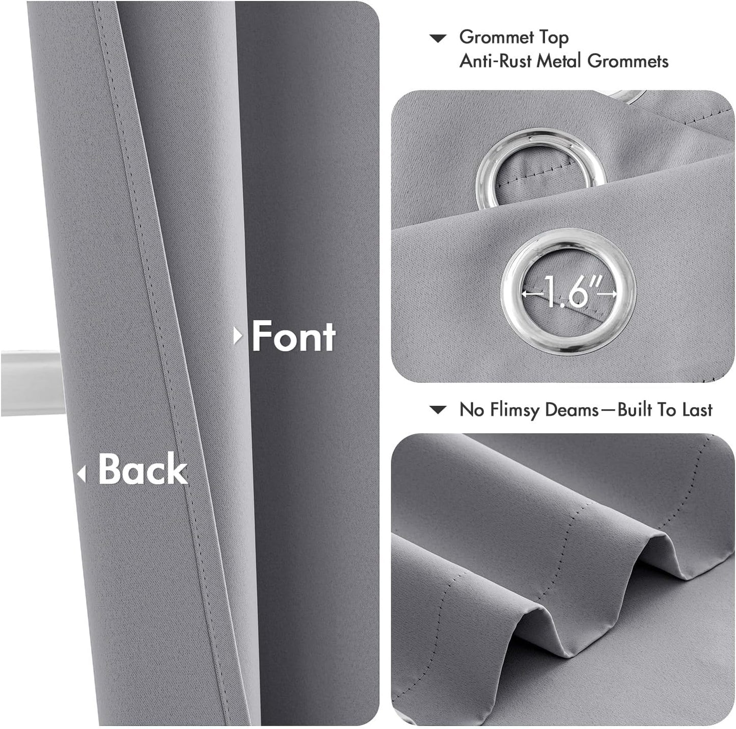 MIULEE Light Grey Blackout Curtains - Thermal Insulated Room Darkening Drapes | 54-Inch Grommet Panels