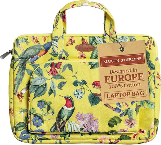 Maison d'Hermine Laptop Bag with Pocket Upto 13.5 inch Stain and Water Repellent Cotton Canvas Spring Summer (Eden - Yellow)