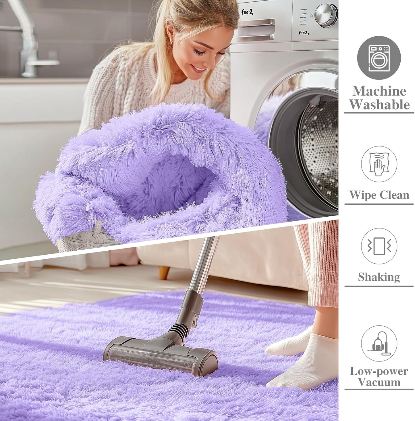 OLANLY Area Rug - Soft Fluffy Shaggy Design | Machine Washable 4x5.9 ft | Light Purple for Kids' Rooms