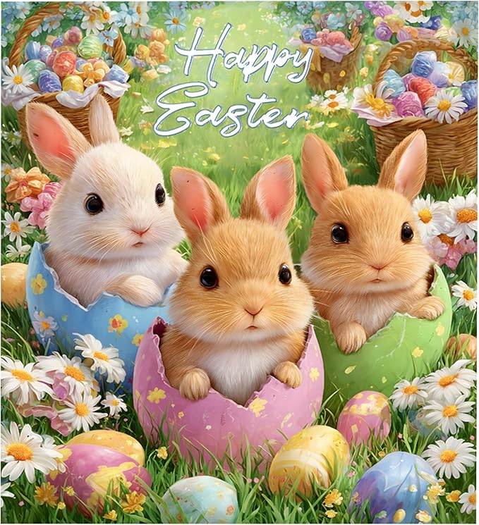 NYZE Easter Dishwasher Magnets Cover, Bunnies Eggs Dishwasher Magnetic Sticker Decorative, Reusable Dish Washer Cover for Dishwashers (Eggshell Bunnies)