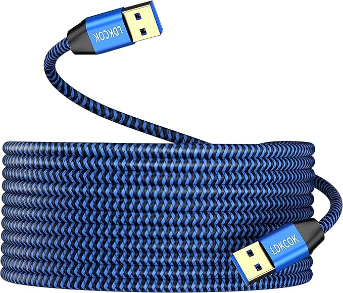 LDKCOK USB to USB Cable 15FT, Durable Braided USB 3.0 Male to Male Type A to Type A Data Transfer Cable, Compatible with Hard Drive, Laptop, DVD Player, TV, USB Hub, Monitor, Camera, Set-Top Box