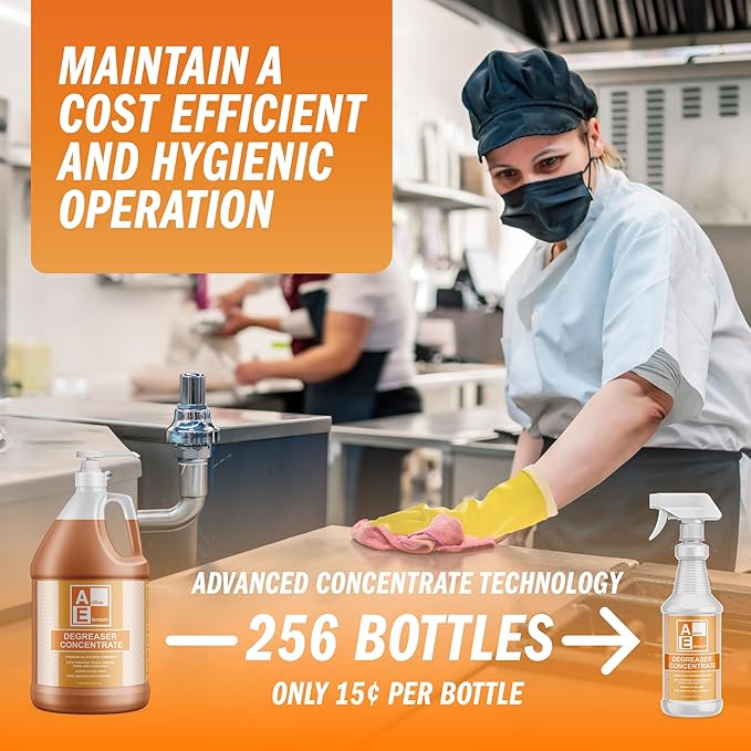 Degreaser Concentrate - Heavy Duty - Makes 64 Gallons of Cleaner- Commercial Kitchen Strength - Removes tough grease, grime and food soils - Restaurant Floor Degreaser