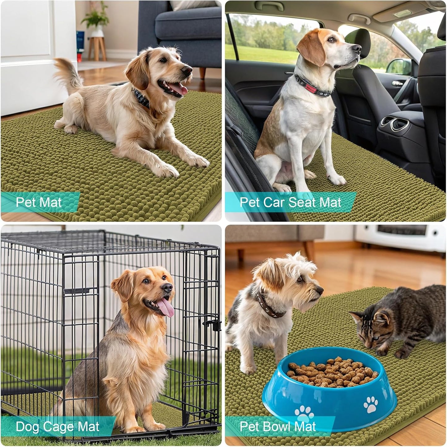 OLANLY Dog Door Mat - Absorbent Non-Slip Chenille Mat for Muddy Paws | 24x16, Quick Dry, Willow Green