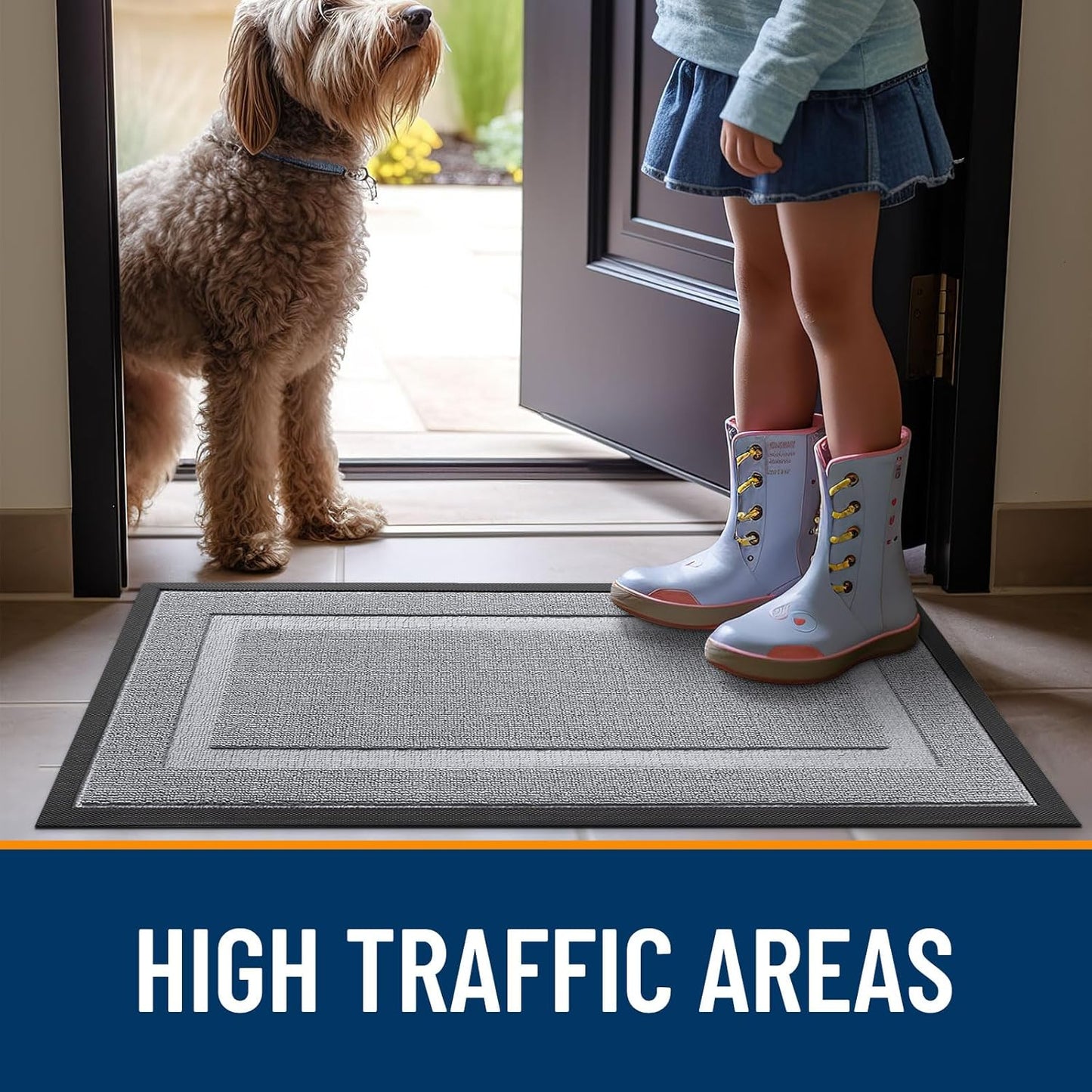 OLANLY Waterproof Front Door Mat - All-Season Indoor/Outdoor Doormat, Easy Clean, 47x17, Silver Gray