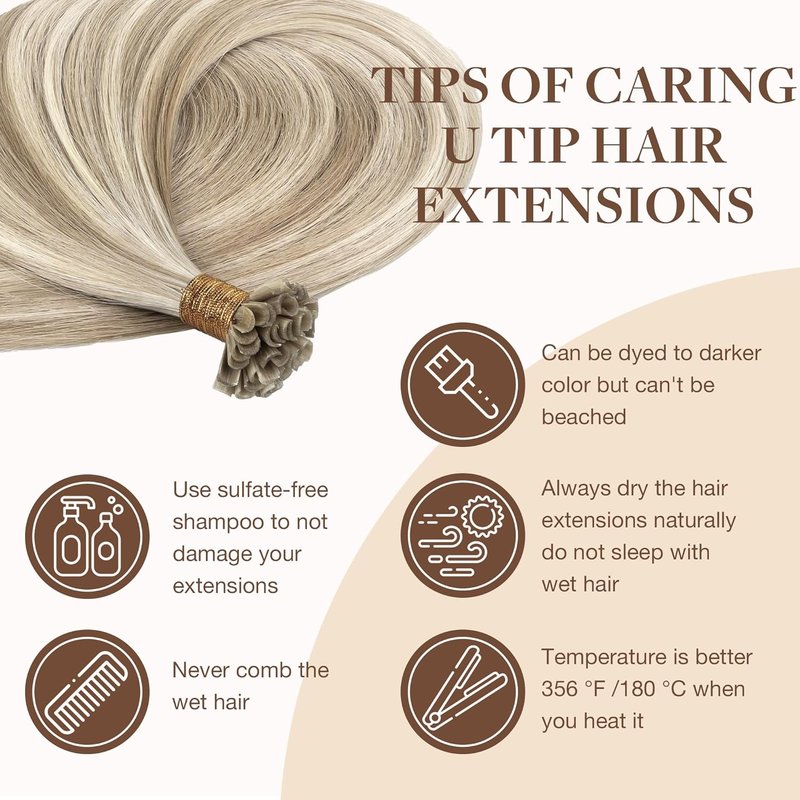 U Tip Hair Extensions - Real Human Hair, 14in 50g, Hot Fusion | Invisible Remy, Dark Blonde Highlighted Bleach Blonde