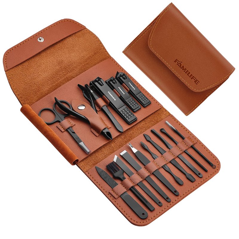 Manicure Set for Men - 16-Piece Professional Grooming Kit | Stainless Steel Nail Clippers & Pedicure Tools