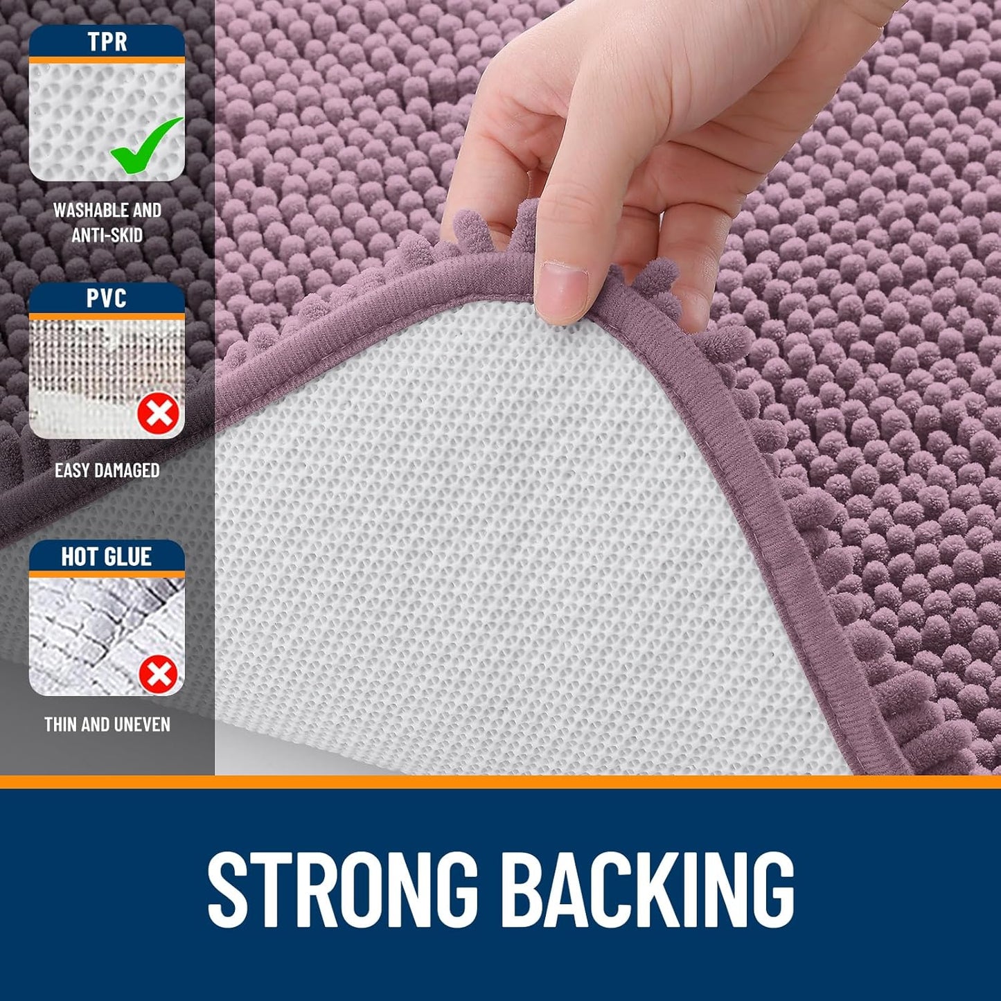 OLANLY Bathroom Runner Rugs - Soft Absorbent Chenille with Rubber Backing | 47x24 Deep Plum, Quick Dry & Machine Washable