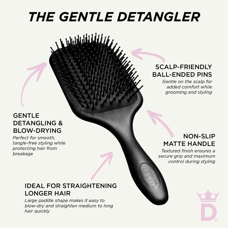 Denman (Black) Large Paddle Cushion Hair Brush for Blow Drying & Detangling - Comfortable Styling, Straightening & Smoothing - For Women and Men, D83