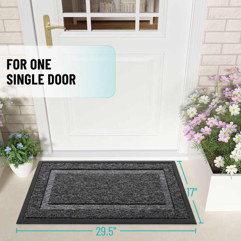 OLANLY Front Door Mat Indoor Outdoor Entrance, Waterproof All-Season, All-Weather Doormat, Sturdy Natural Rubber, Low Profile, Easy Clean Patio Porch Entryway Mat, 59x20, Black and White