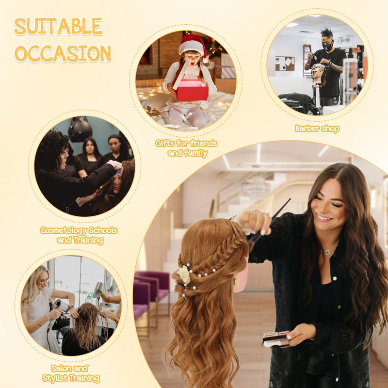 Mannequin Head with 80% Human Hair 26-28’’,Cosmetology Mannequin Practice Head with Human Hair, Doll Head for Braiding Hairstyling Cutting with Clamp Holder and Tools