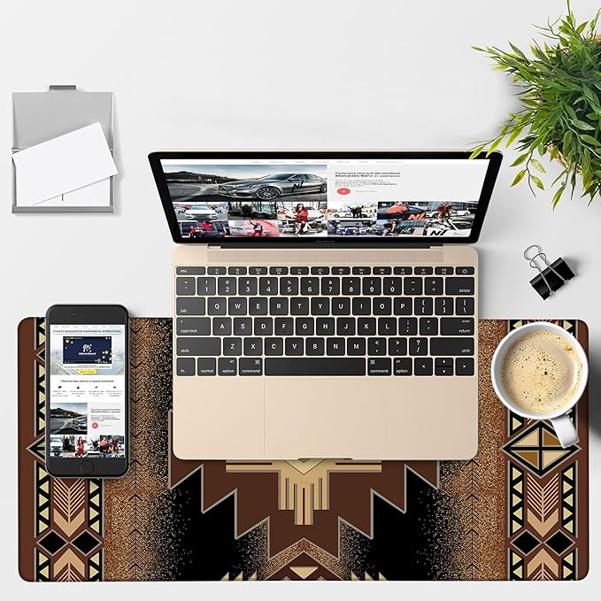 NITAHHHY Large Mouse Pad Aztec Pattern Gaming Desk Pad Computer Keyboard Non-Slip Waterproof Mouse Mat with Rubber Base and Stitched Edges Entertainment Office Writing Desk Mat 35.4 x 15.7 Inches