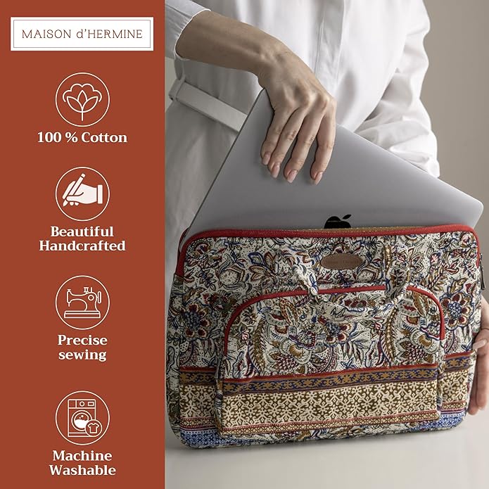 Maison d'Hermine Laptop Bag with Pocket Upto 15.5 inch Stain and Water Repellent Cotton Canvas Spring Summer (Jaipur)