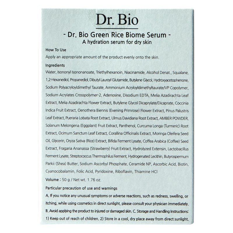 Dr. Bio Green Rice Biome Serum (1.69 fl.oz) with Probiotic, Reduce Dark Spots, Treat Hyperpigmentation & Blemish, Radiant Skin, Even Skin Tone, Fragrance-Free, Vegan Korean Skincare for sensitive skin