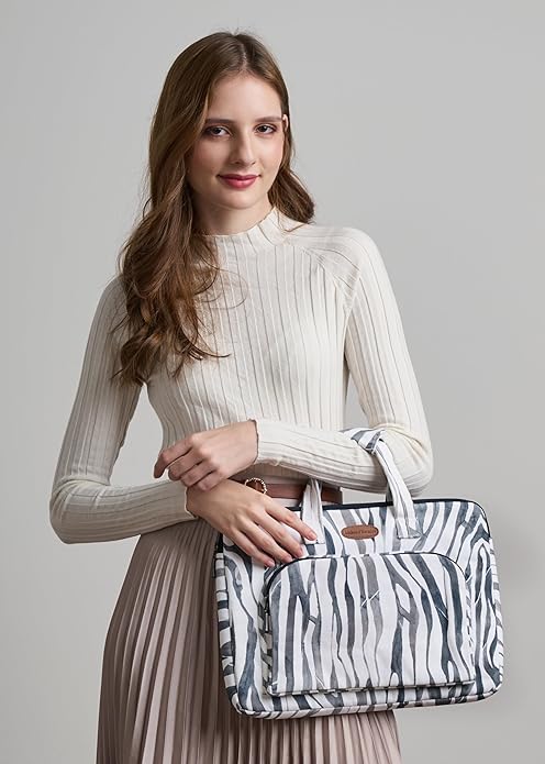 Maison d'Hermine Laptop Bag with Pocket Upto 13.5 inch Stain and Water Repellent Cotton Canvas Spring Summer (Zebra)