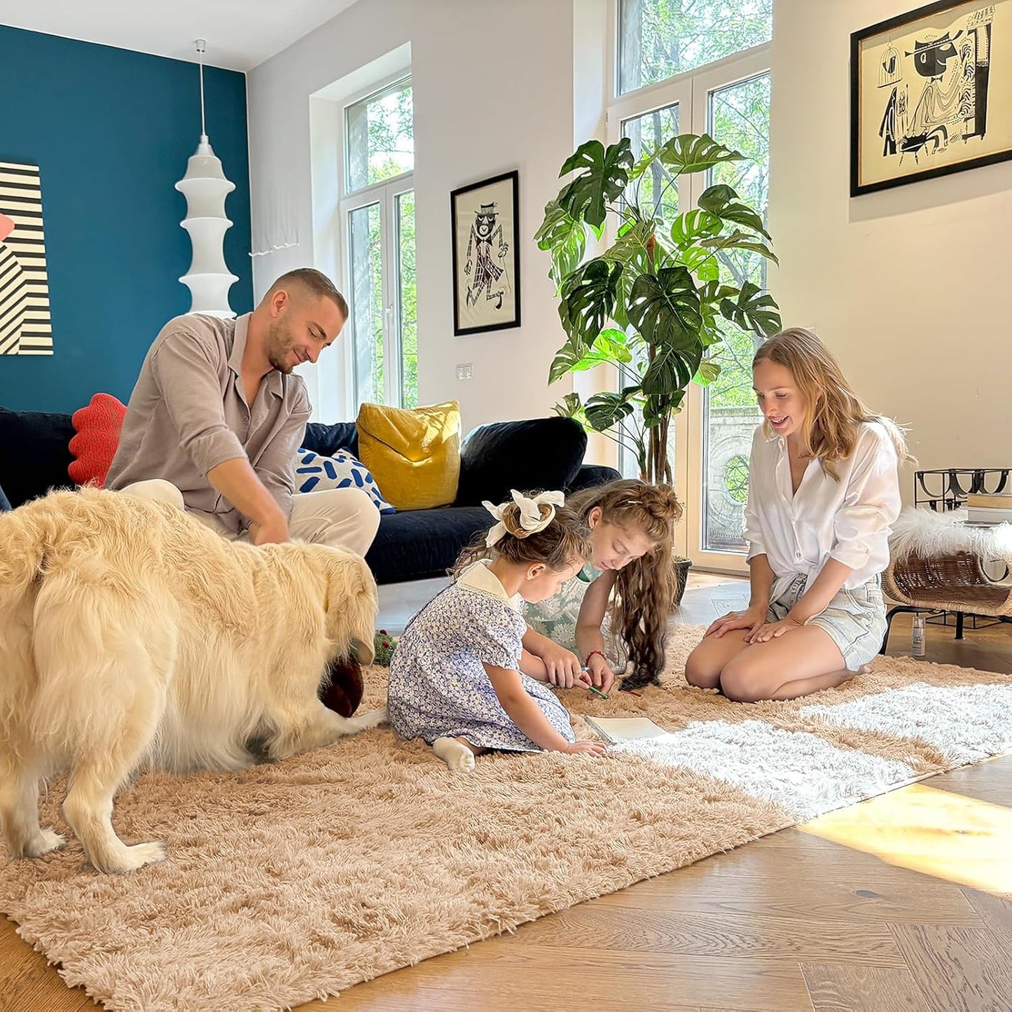 OLANLY Large Area Rug - Soft Fluffy Shaggy Carpet for Living Room & Bedroom | 8x10, Beige