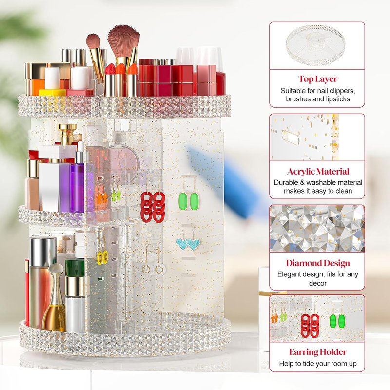Awenia Makeup Organizer - 360-Degree Rotating Adjustable Storage | 7 Layers Large Capacity for All Cosmetics