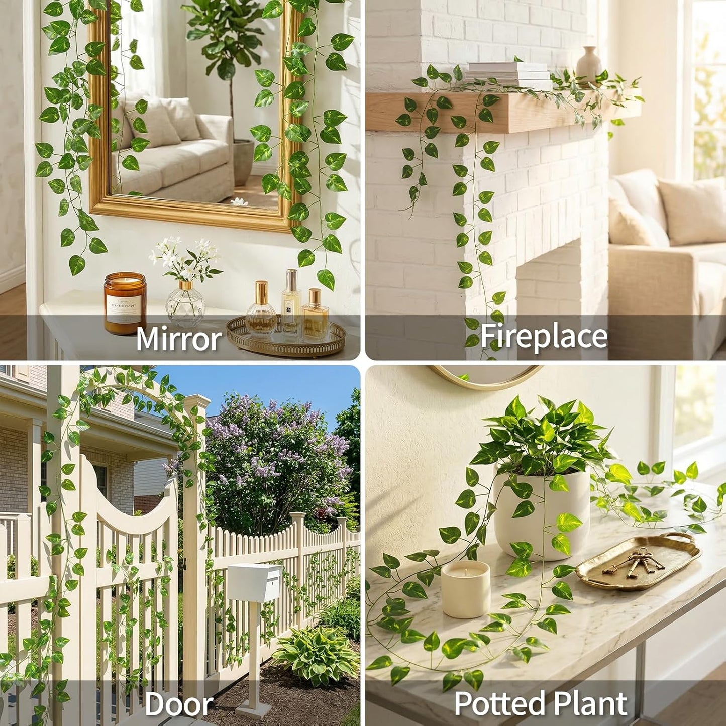 Suddus Artificial Pothos Leaves - 33 Feet Faux Greenery Hanging Garland for Home & Garden Decor