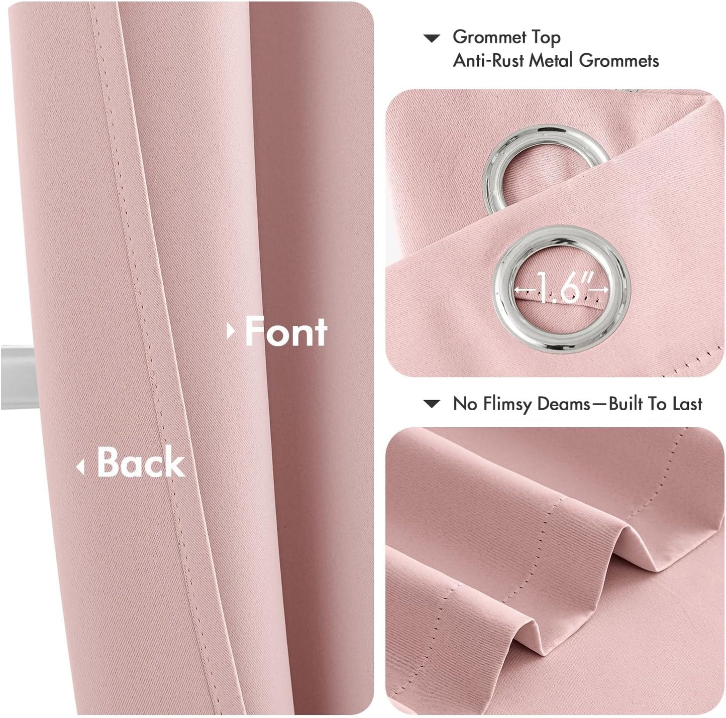 MIULEE Baby Pink Blackout Curtains - Thermal Insulated Room Darkening Drapes | 63 Inches Long, 2 Panels