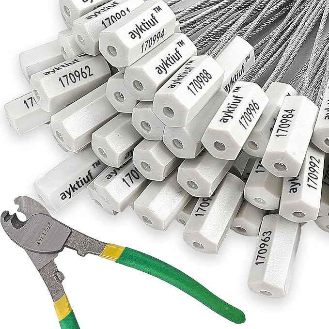 ayktiuf 120 Pieces Security Cable Seals, Metal Number Security Tags for Truck, Trailers, Cargo, Containers, Vans, Oil Tank, Milk Vehicle (White, 120 Pack)