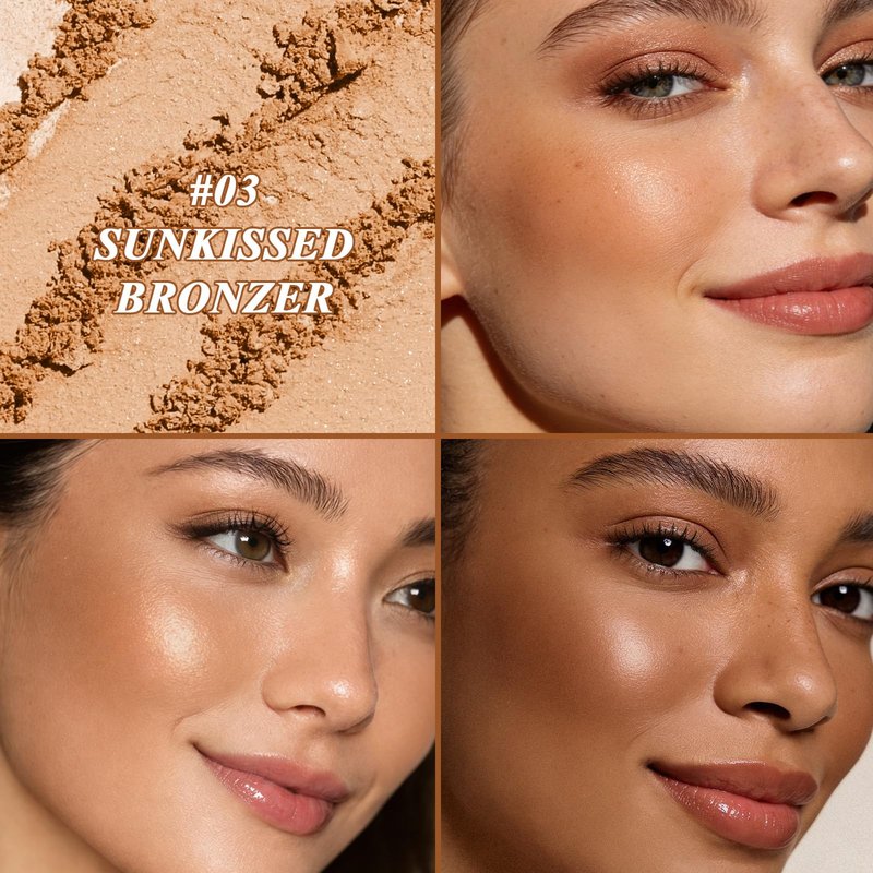 UCANBE Baked Luminous Bronzer Skin Enhancer, Buildable Powder Bronzer, 2-in-1 Highlight and Contour, Ultra-Fine Smooth Formula, Long-Lasting Natural Sunkissed Glow - 03 Rich Cocoa (Deep Bronze)