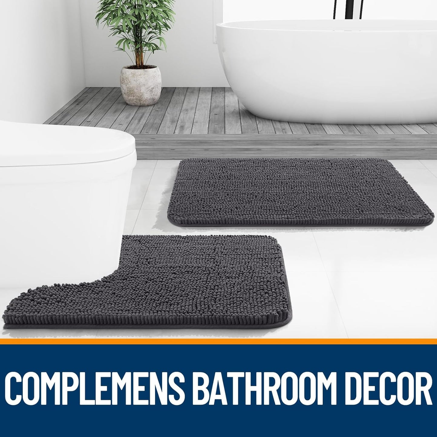 OLANLY Bathroom Rugs - Extra Soft Chenille Bath Mats | Quick Dry, Machine Washable, 36x24, Dark Grey