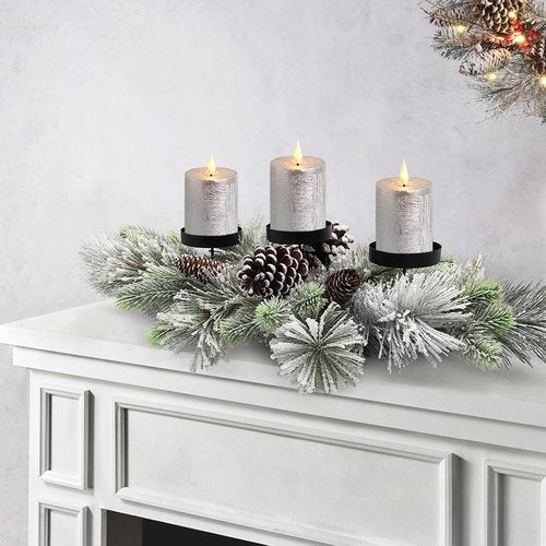 Flocked Pine Needles Christmas Table Centerpiece by [Brand Name] - 27.5 Inch with Frosted Pine Cones | Snowy Design