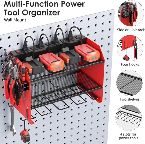 CCCEI Modular Power Tool Organizer - Wall Mount Charging Station & Heavy-Duty Rack - Red, 1 Pack
