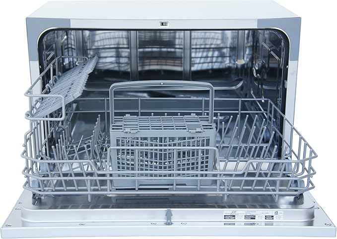 SPT SD-2224DS ENERGY STAR Compact Countertop Dishwasher with Delay Start - Portable Dishwasher with Stainless Steel Interior and 6 Place Settings Rack Silverware Basket, Silver