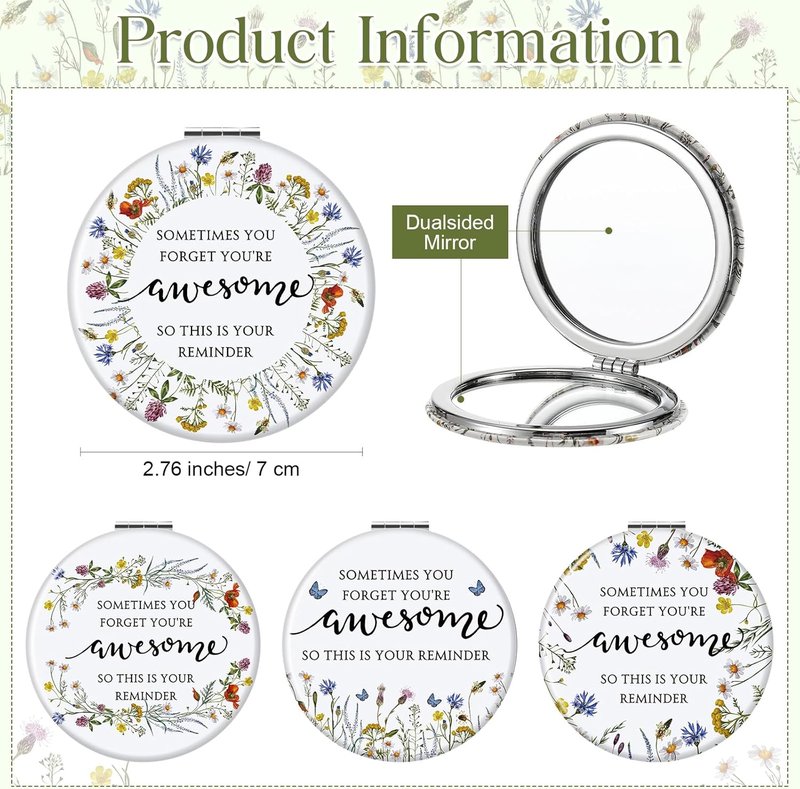 Inspirational Compact Mirror Set - 24 Double-Sided Folding Mirrors for Women | Perfect Gift for Nurses, Teachers, and Coworkers (Wildflower)