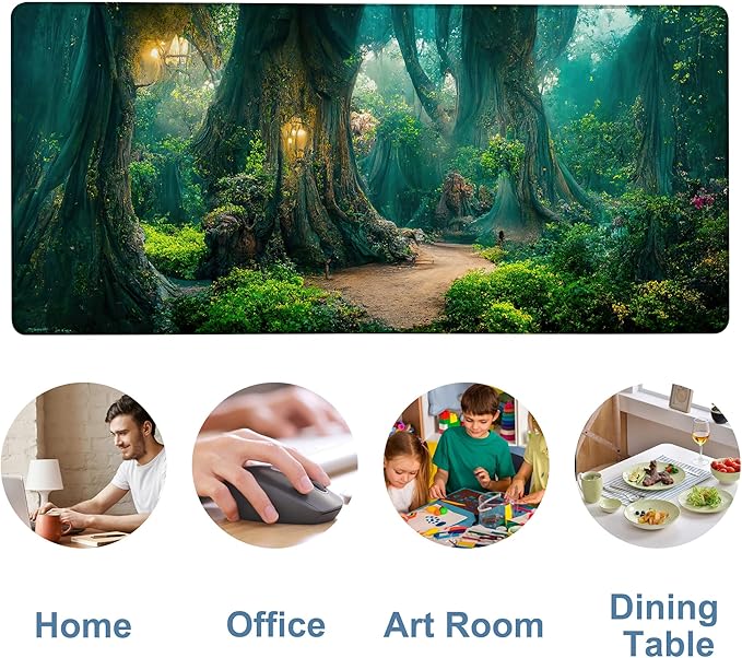 NITAHHHY Gaming Desk Pad Large Extra Length Mysterious Forest Mouse Pad Keyboard Laptop Non-Slip Waterproof with Rubber Base Thick Stitched Edge Mouse Mat for Office Home 35.4 x 15.7 Inches