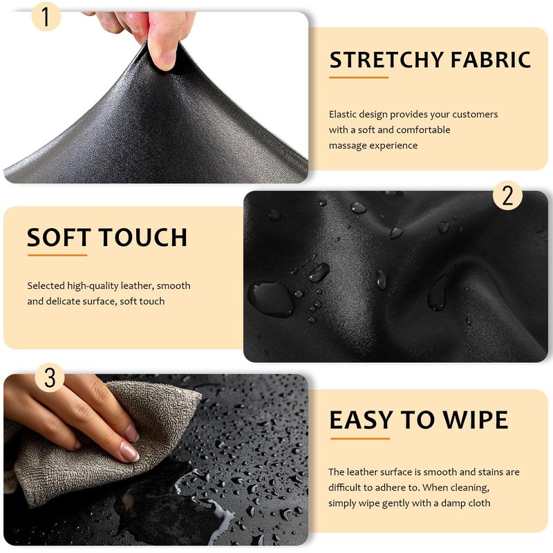 Lufyzora PU Leather Massage Table Cover Waterproof Massage Table Cover Protector Elastic, Odorless & Anti-Wrinkle Wipeable Massage Bed Cover Fitted for 6FT Massage Bed/Spa Bed/Lash Bed (Black, 1Pcs)
