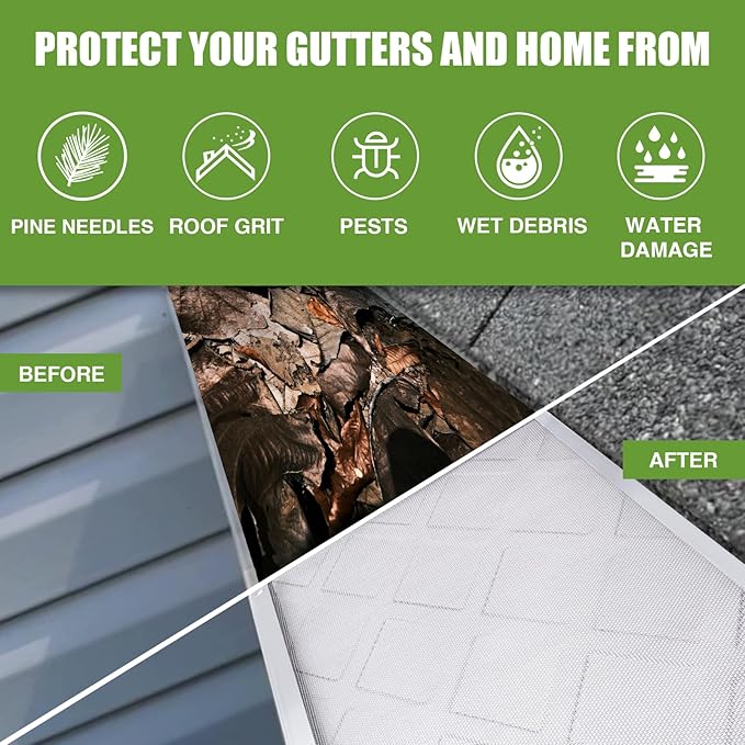 Gutter Guard â 100% Stainless-Steel Micro-Mesh Design, Pine Needle & Small Debris Protection, Fits 6 in KâStyle & HalfâRound Gutters, DIY Screws Included (50ft, 15pcs, 6in x 40in)