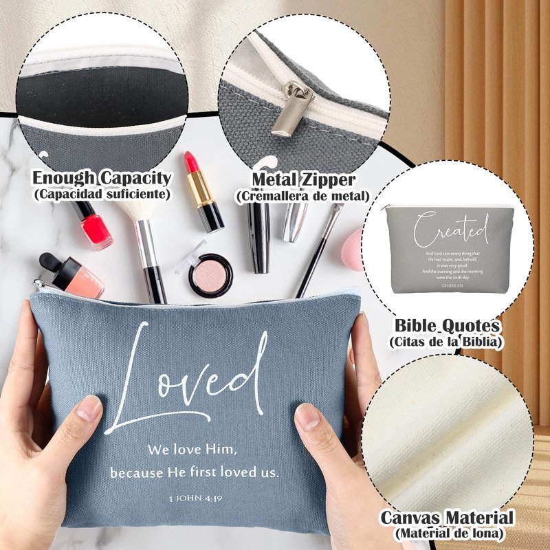 Huhumy 20 Pcs Christian Gifts for Women Bulk Religious Bible Verse Makeup Bag Inspirational Scripture Cosmetic Bag with Zipper VBS Graduation Church Favors for Ladies(Bright,Bible Words)