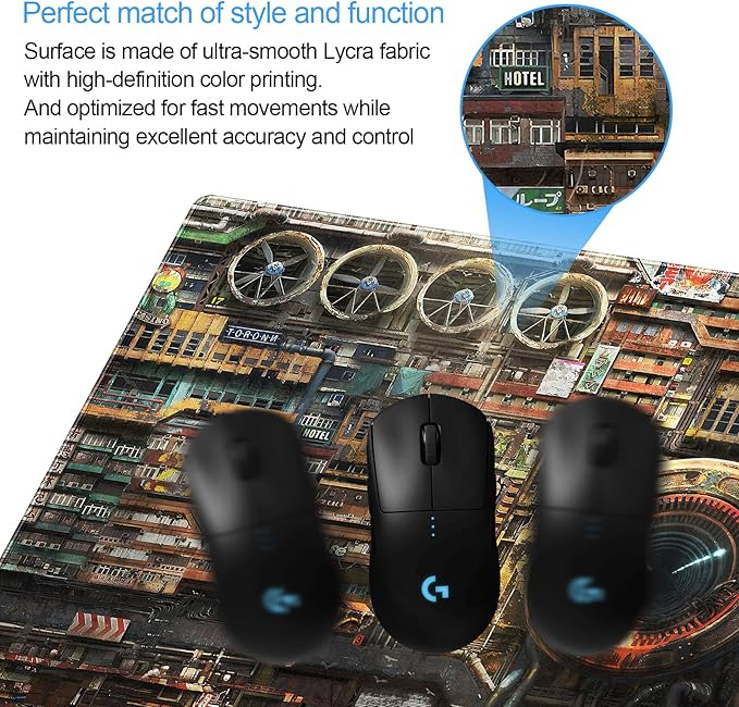 Cyberpunk Mech Desk Mat, Sci-Fi City Large Gaming Mouse Pad
