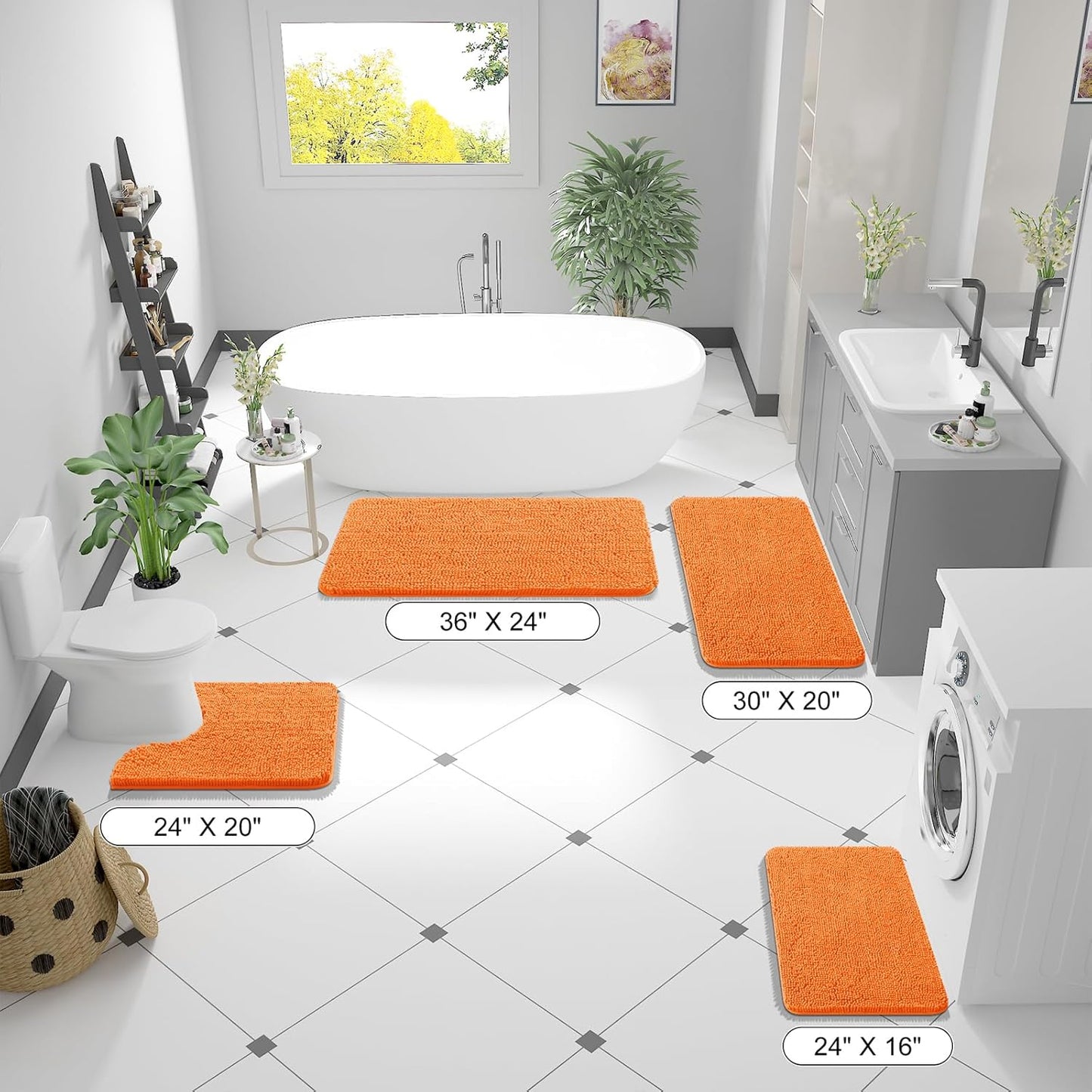 OLANLY Bathroom Runner Rug - Extra Soft Chenille | Quick-Dry, Machine Washable, 59x20 Inches, Orange