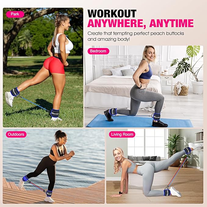 HOXWC Ankle Resistance Bands with Cuffs, Glutes Workout Equipment, Ankle Resistance Band for Leg, Ankle Bands for Kickbacks Hip Fitness Training, Exercise Bands for Butt Lift Women