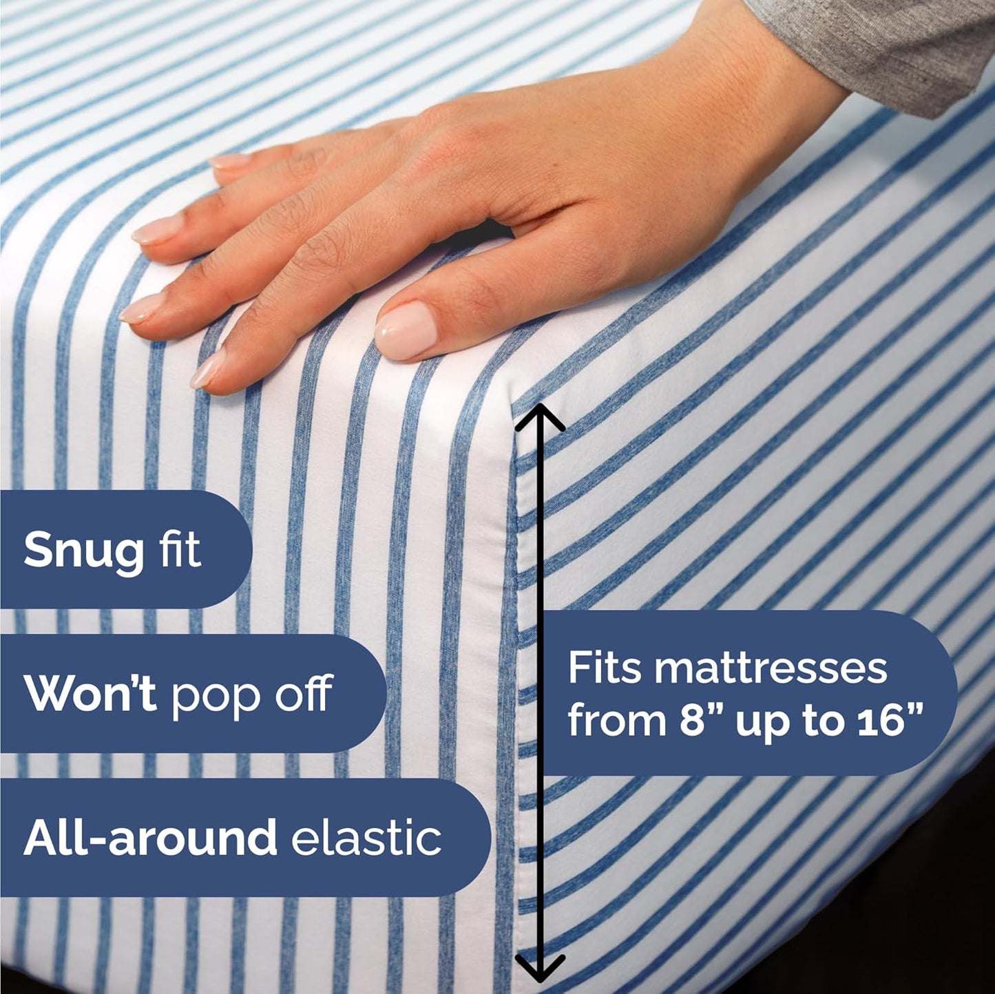 Skiennix Twin Size Sheet Set - Comfy Cooling Bed Sheets with Deep Pockets - Luxury Blue Stripes