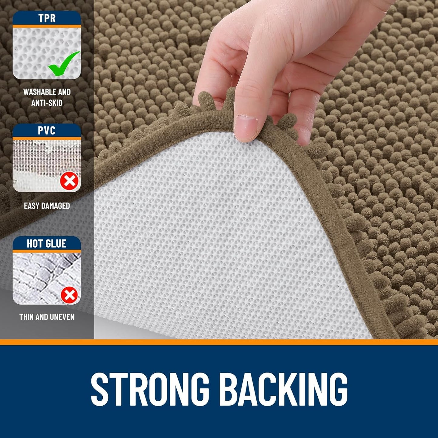 OLANLY Bathroom Runner Rugs - Extra Soft Chenille Bath Mat | 70x24, Quick-Dry, Machine Washable, Tan