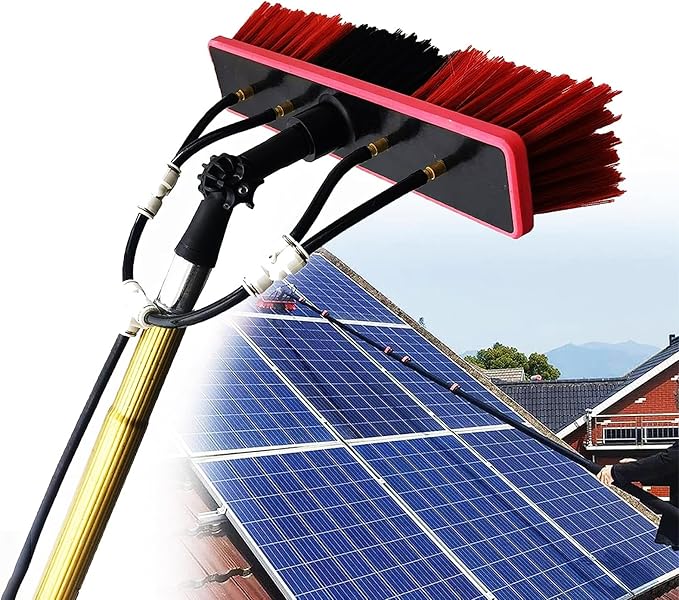 5m Telescopic Window Cleaning Pole with Water Fed Brush Ideal for Conservatory Roof Photovoltaic Panel and Solar Panel Cleaning Extendable Roof Cleaning Tools for Cleaner, 50cm Brush-4m golden rod