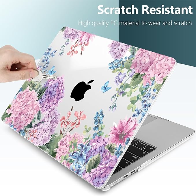 TWOLSKOO for MacBook Air 13 inch Case M5 2026 M4 2025 M3 M2 2024-2022 A3449 A3240 A3113 A2681, Plastic Hard Shell & Keyboard Cover & Screen Film for MacBook Air 13.6 inch Case, Colorful Hydrangea