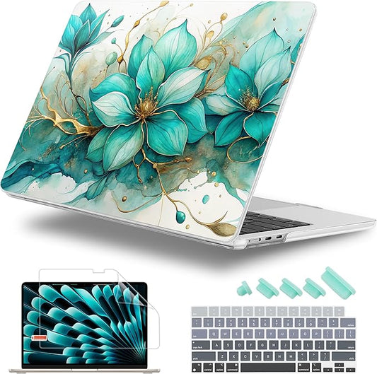 Lepeoac Case for 2026/2025/2024/2023 MacBook Air 15-inch Laptop Release M5 A3448 /M4 A3241 /M3 A3114 /M2 A2941, Stylish Protective Hard Shell Cover for MacBook Air 15.3 inch, Green Floral