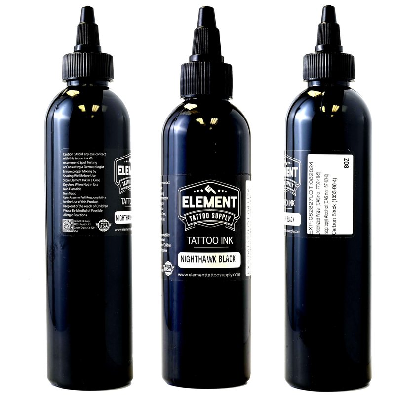 Element Tattoo Supply Nighthawk Black Tattoo Ink 8oz Deep Dark Black Pigment Professional Grade Smooth Flow Bold Solid Lining Shading Fade Resistant Trusted Tattoo Ink for Artists