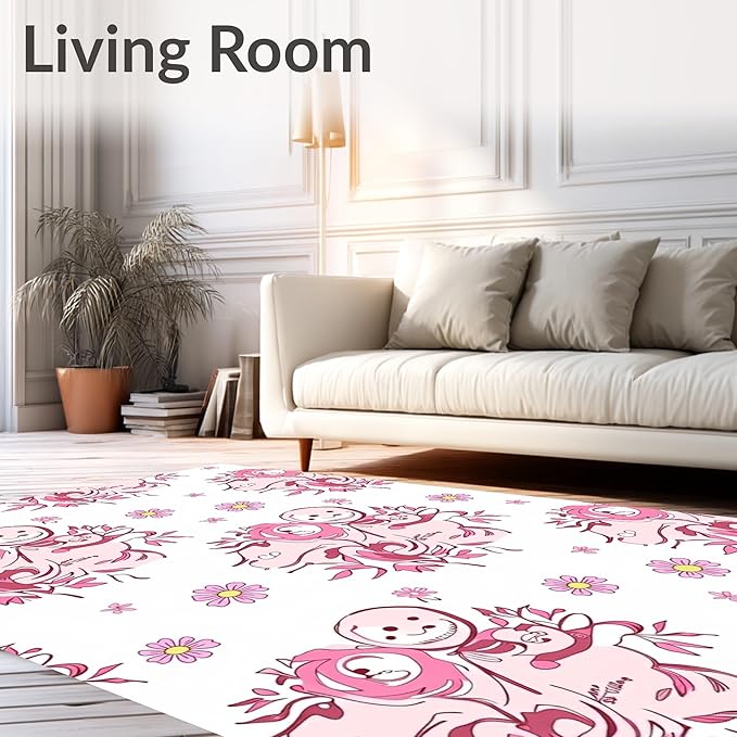 Flatwoven High Traffic Area Rug 5x7, Vintage Snowman Holiday Shower Curtain with Bath Toilet Cover, Non Slip, Stain Resistant, Washable Area Rugs for Living Room, Bedroom (Pink, 5x7)