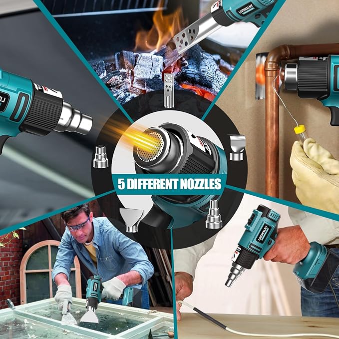 LIVOWALNY Cordless Heat Gun Compatible with Makita 18V Battery (Tool Only) LCD Digital Display - 350W 122℉-1022℉ Adjustable Portable Battery Powered Hot Air Gun for Shrink Tubing Crafts Vinyl Wrap