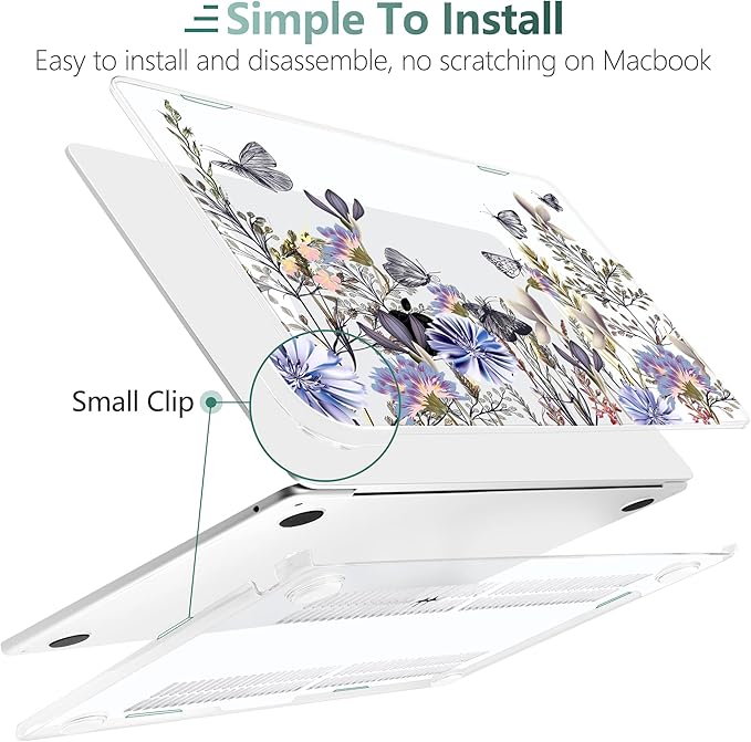 TWOLSKOO Compatible with MacBook Air 13 inch Case M5 2026 M4 2025 M3 M2 2024-2022 A3449 A3240 A3113 A2681, Plastic Hard Shell & Keyboard Cover for MacBook Air 13.6 inch Case, Garden Flower